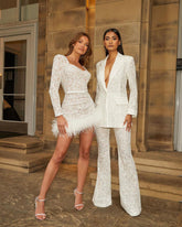 Alyia Feather Event Mini Dress-White