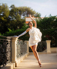 Clariyu High-end Oblique Shoulder Decorative Flower Dress