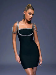 Dessa Beaded Black Mini Dress