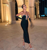 Chic Strapless V-Neck Midi Party Wear