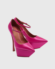Agata Satin Strap Platform Heels In Hot Pink
