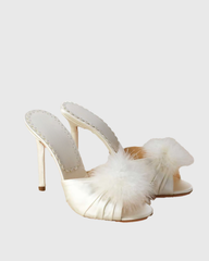 Aja Feather Ruched Mules