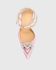 Ambra Crystal Heart Strap Platform Flared Heels