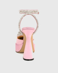 Ambra Crystal Heart Strap Platform Flared Heels