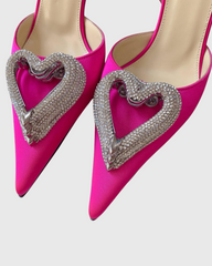 Ambra Crystal Heart Strap Pumps In Hot Pink