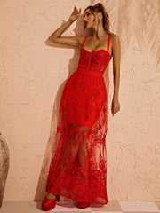 Alyia Maxi Corset Mesh Dress
