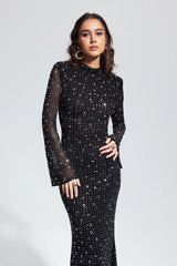 Versia Sequin Maxi Black Dress