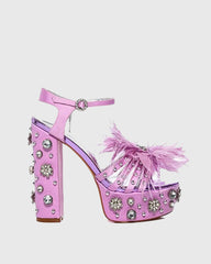 Armida Feather Strap Platform Sandals In Purple
