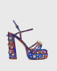 Armida Vintage Embroidery Strap Platform Sandals In Blue