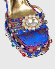 Armida Vintage Embroidery Strap Platform Sandals In Blue