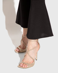 Aryana Rhinestone Strap Sandals In Gold