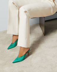 Asher Rhinestone Satin Mules In Green