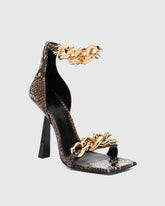 Aubrie Snake Print Chain Strap Sandals In Brown