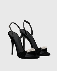Babe Rhinestone Velvet Slingback Sandals In Black