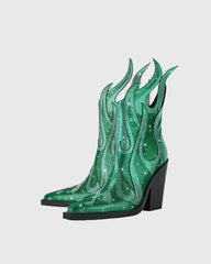 Beronia Rhinestone Embellished Flame Ankle Boots In Green