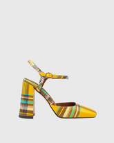 Brio Plaid Strap Pumps In Yellow