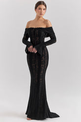 AEILA VINTAGE LACE MAXI DRESS-BLACK