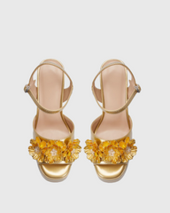 Zaahir Rhinestone Flower Strap Platform Sandals In Gold