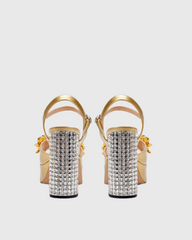 Zaahir Rhinestone Flower Strap Platform Sandals In Gold