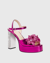 Zaahir Rhinestone Flower Strap Platform Sandals In Hot Pink