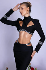 Chic Rhinestone Suit Black Dress