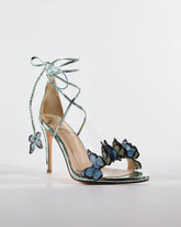 Carla Snake Print Butterfly Embellished Sandals In Green