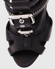 Carver Buckle Zip T Strap Sandals In Black