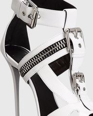 Carver Buckle Zip T Strap Sandals In White