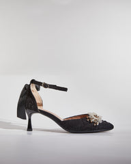 Cat Rhinestone Mesh Flower Sparkle Pumps In Black