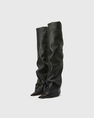 Caterina Ruched Leather Over The Knee Boots In Black