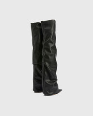 Caterina Ruched Leather Over The Knee Boots In Black