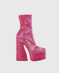 Cecilia Rhinestone Embellished Platform Mid Calf Boots In Pink