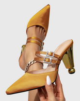 Chloe Satin Mules In Yellow