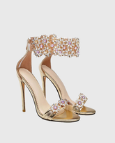 Concettina Crystal Flower Embellished Sandals In Gold