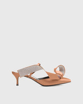 Crocifissa Spiral Rhinestone Bow Mules In Champagne