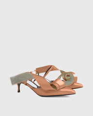Crocifissa Spiral Rhinestone Bow Mules In Champagne