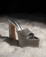 Leyla Diamente Sparkle Platform Mules In Silver