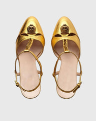 Dionisia Rivet Embellished Strap Platform Heels In Gold