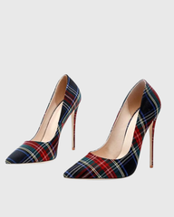 Doe Check Print Pumps In Navy