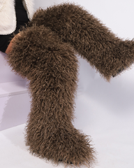 Dora Faux Fur Thigh Boots In Chocolate