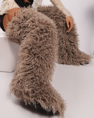 Dora Faux Fur Thigh Boots In Khaki
