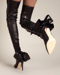 Edie Bow Over The Knee Boots In Black