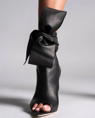 Edik Tie Up Bow Open Toe Boots In Black