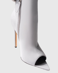 Edik Tie Up Bow Open Toe Boots In Light Grey