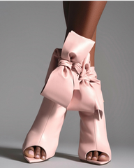 Edik Tie Up Bow Open Toe Boots In Pink