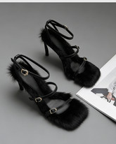Elain Strappy Faux Fur Sandals