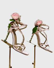 Elek Floral Strappy Satin Sandals In Champagne