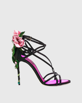 Elek Floral Strappy Satin Sandals In Purple