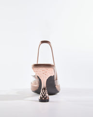 Elena Rhinestone Bow Flared Heels In Rose Gold
