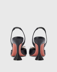 Fedora Crystal Bow Satin Slingback Flared Heels In Black